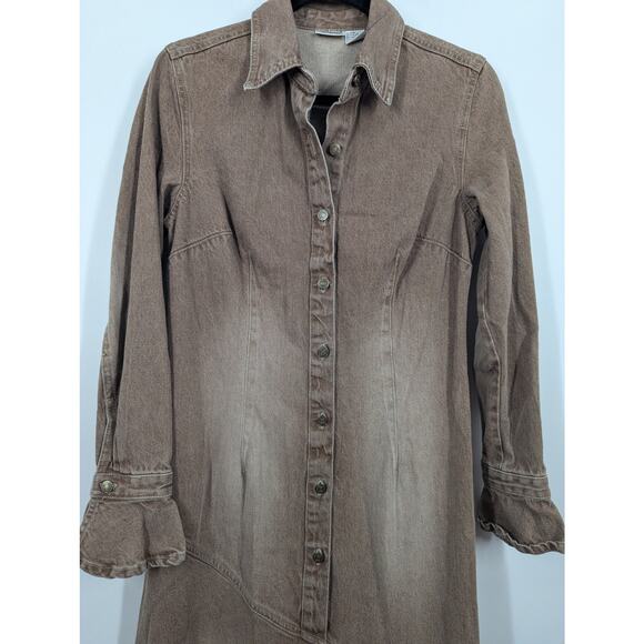 VTG Newport News Jeanology 10 Maxi Denim Flare Dress Asymmetrical Brown Western - Picture 2 of 6